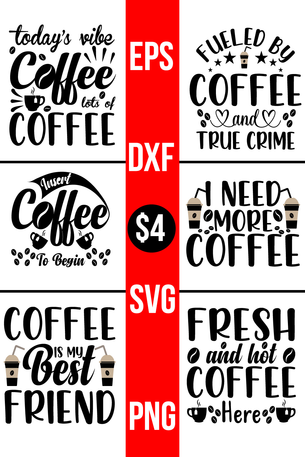 Best coffee Typography SVG Design Bundle  pinterest preview image.