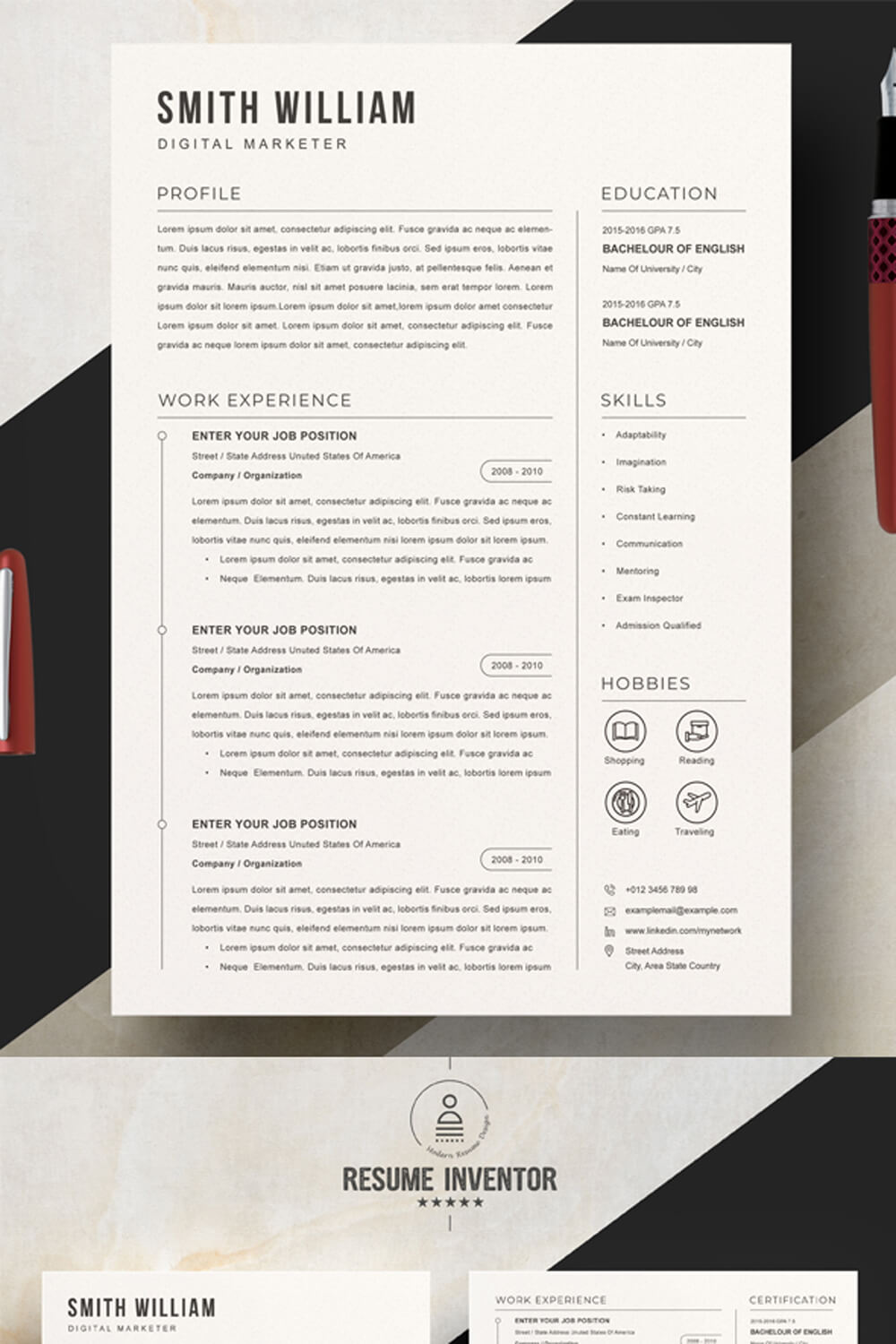 Digital Marketer CV & Resume Template | Modern Resume Template Word Format pinterest preview image.
