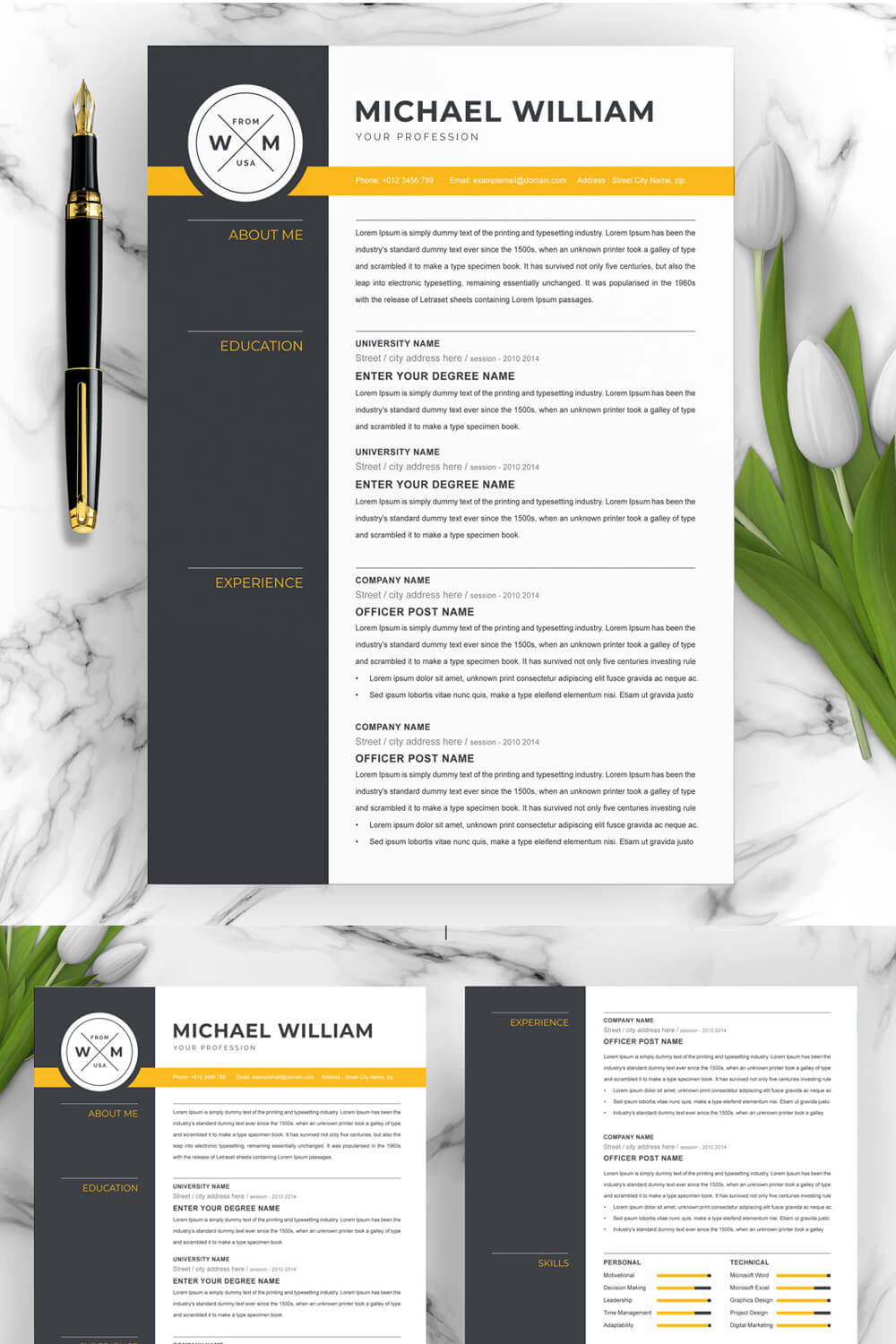 Professional Resume & CV Design Template | CV Template | EPS, PSD, INDD, DOCX & PAGES Format pinterest preview image.