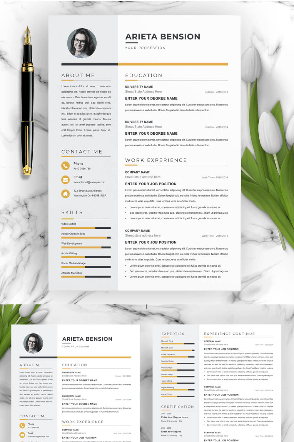 Sleek and Professional Resume Template for Career Advancement in Business, Finance, and Management Fields pinterest preview image.