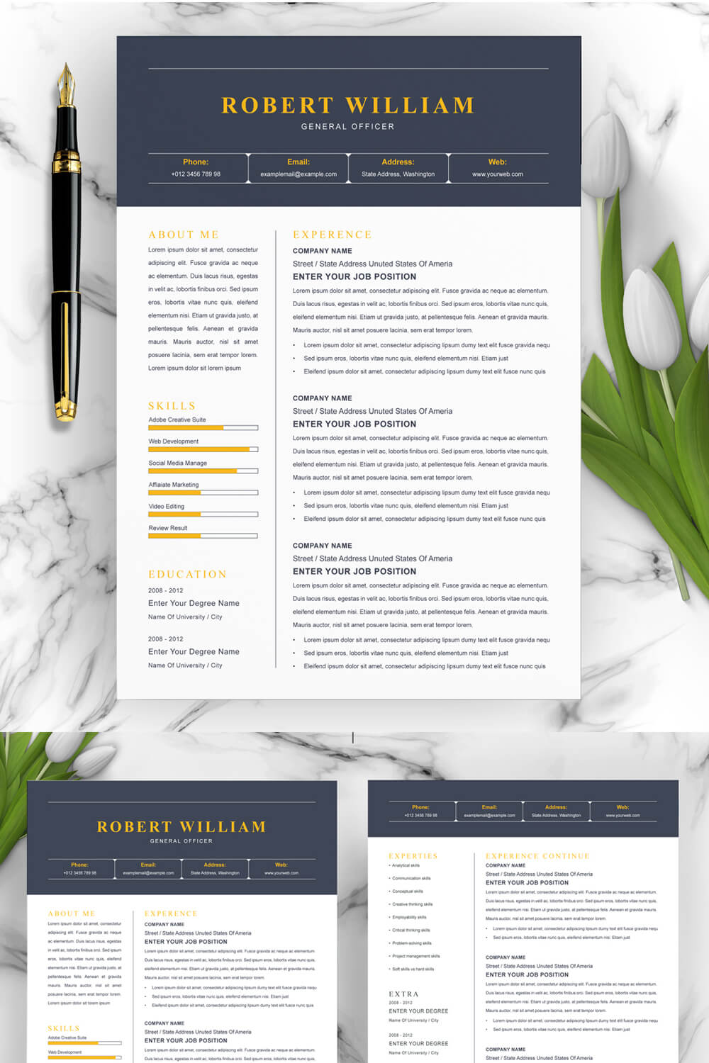 General Officer Resume & CV Template | Pages, Word, Eps, & INDD Format Design Template pinterest preview image.