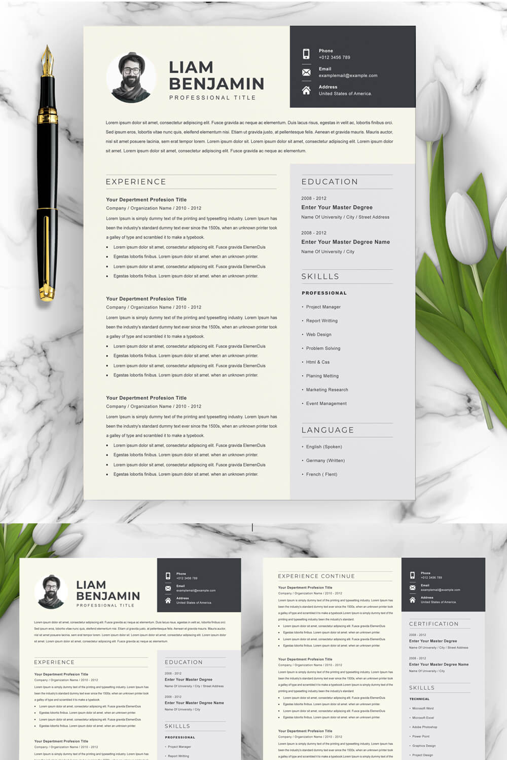 Creative Resume Template | Word CV Design Template | Professional Resume pinterest preview image.