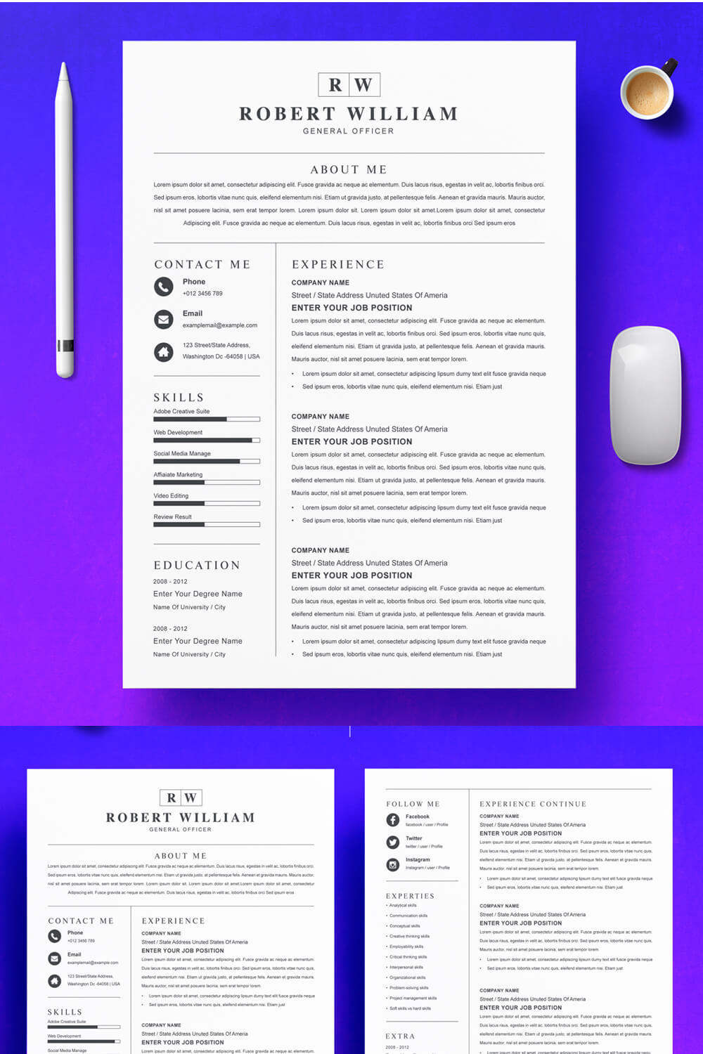 General Officer Clean & Professional Resume Template | Modern CV Template Design pinterest preview image.