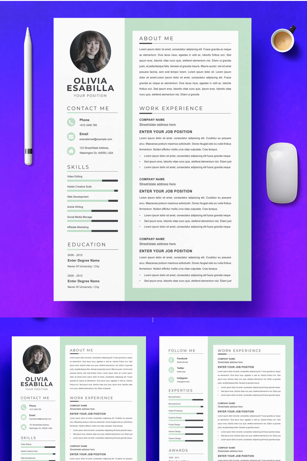 Professional Graphic Designer | Creative Resume Design | CV Template | Apple Pages Format pinterest preview image.