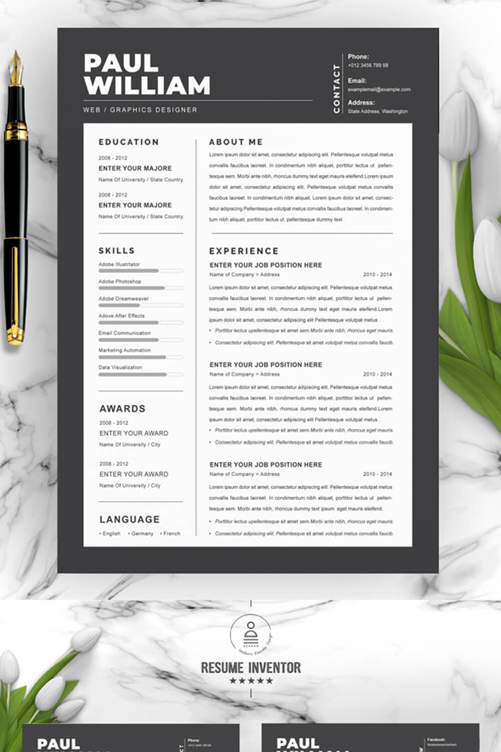 Web & Graphic Designer Resume Template | Professional CV Template pinterest preview image.