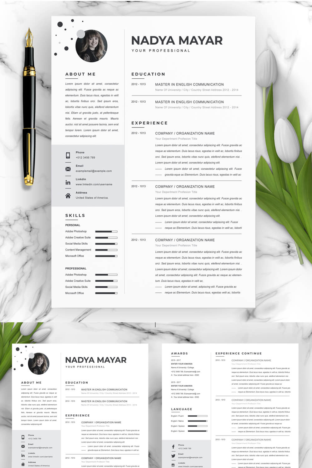 Clean and Elegant Resume Template for Creative Professionals in Design, Advertising, and Media Industries" pinterest preview image.