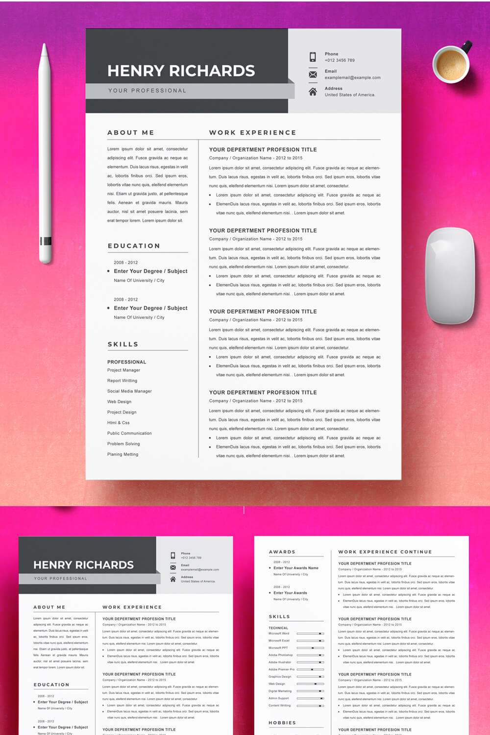 CV Template Download Resume Template | MS Word Cover Letter | PSD Format Template pinterest preview image.