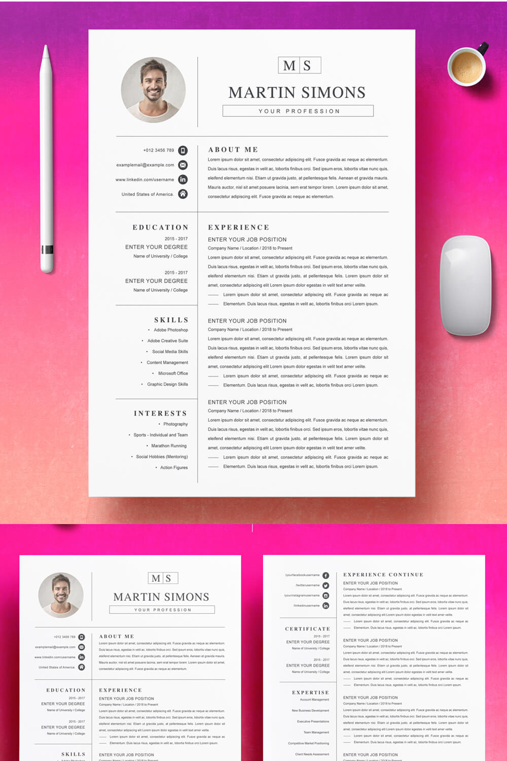 Clean Resume Template | Job CV Design | ATS Resume Word Format pinterest preview image.
