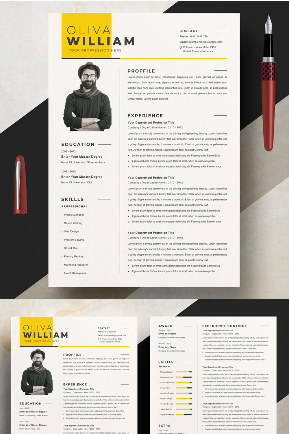 Modern Resume Template | Professional CV Template | Pages pinterest preview image.