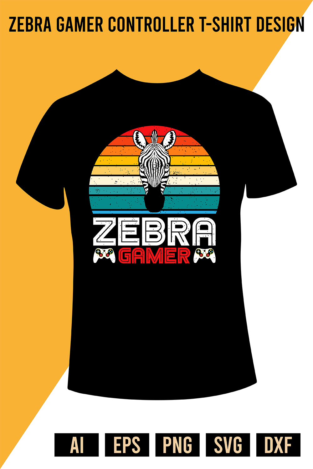 Zebra Gamer Controller T-Shirt Design pinterest preview image.