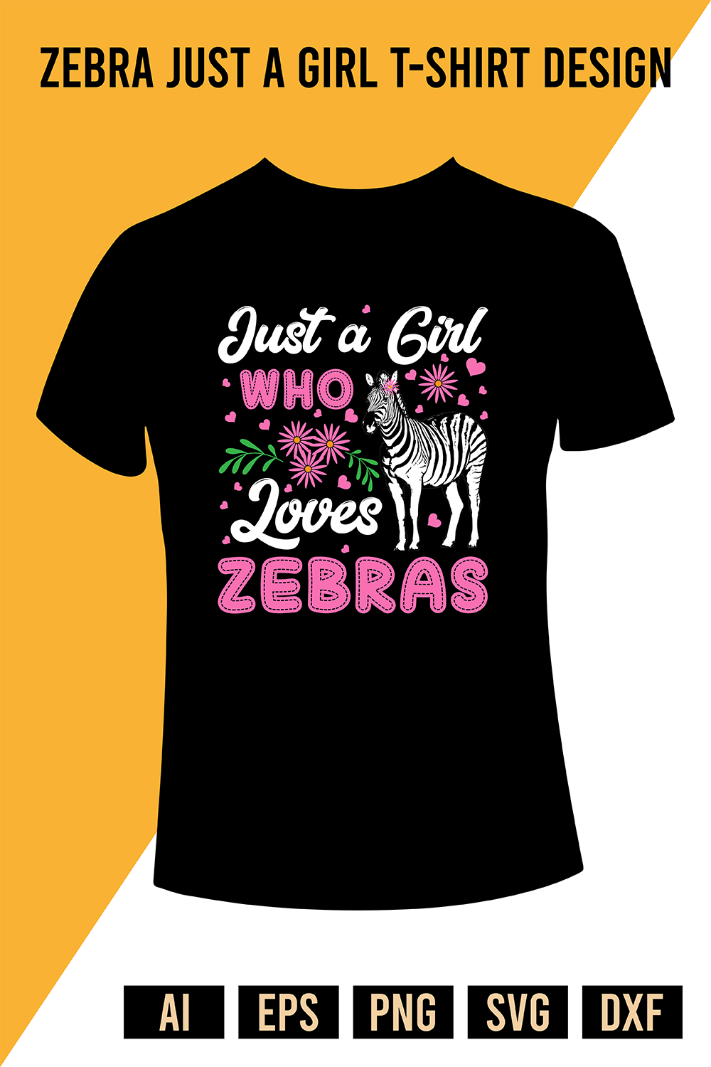 Zebra Just a Girl T-Shirt Design pinterest preview image.
