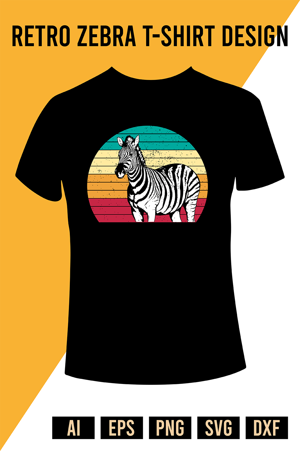 Retro Zebra T-Shirt Design pinterest preview image.