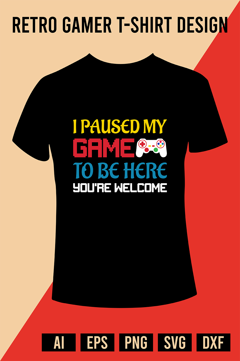 Retro Gamer T-Shirt Design pinterest preview image.