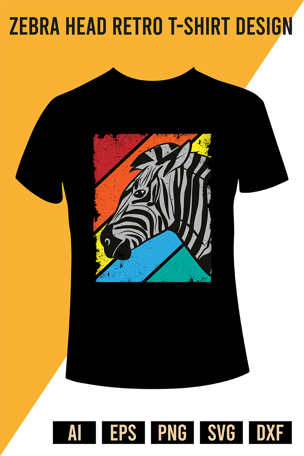 Zebra Head Retro T-Shirt Design pinterest preview image.