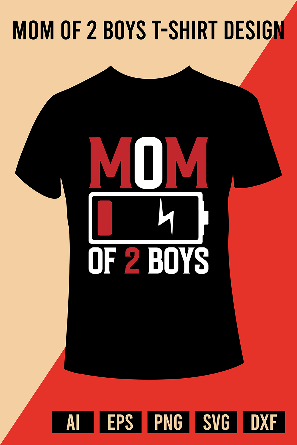 Mom of 2 Boys T-Shirt Design pinterest preview image.