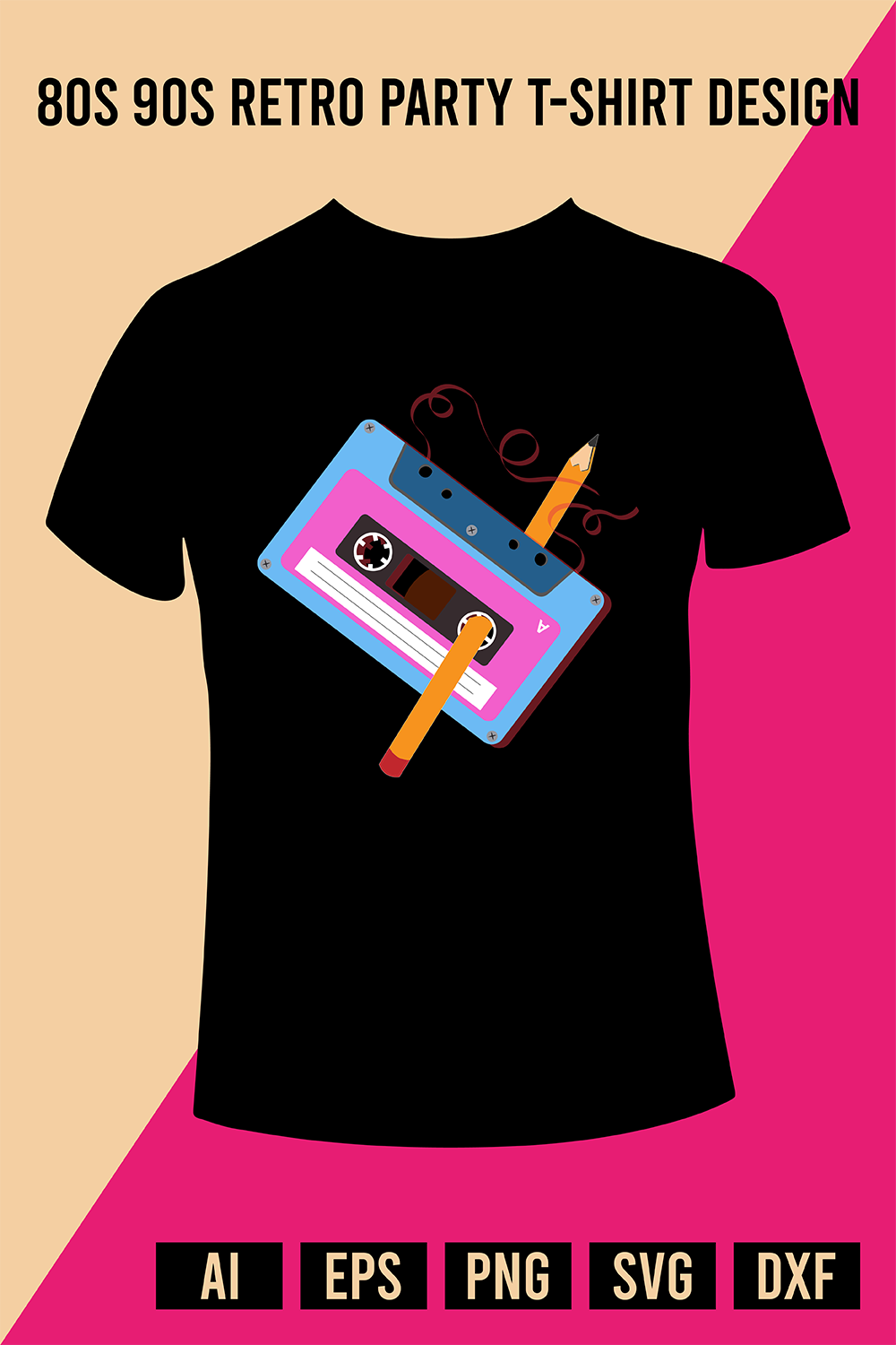 80s 90s Retro Party T-Shirt Design pinterest preview image.