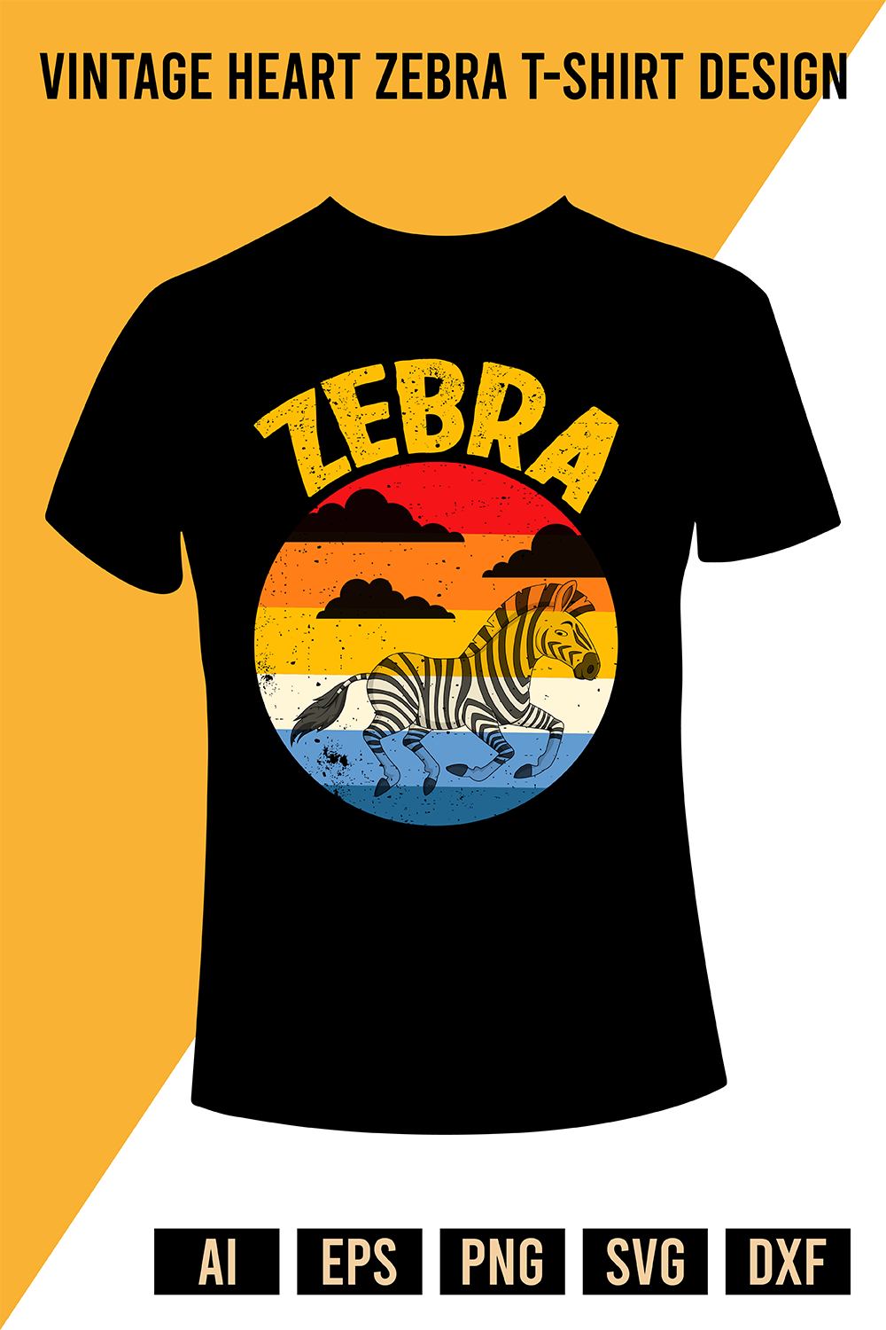 Vintage Heart Zebra T-Shirt Design pinterest preview image.