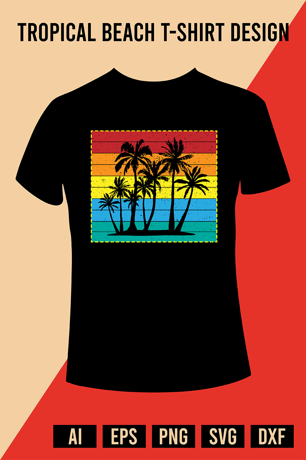 Tropical Beach T-Shirt Design pinterest preview image.