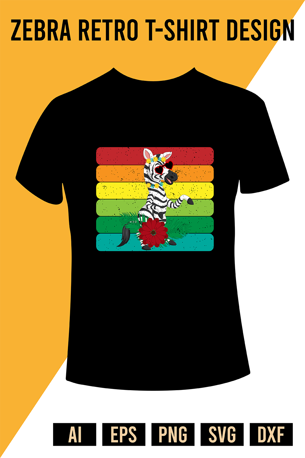 Zebra Retro T-Shirt Design pinterest preview image.