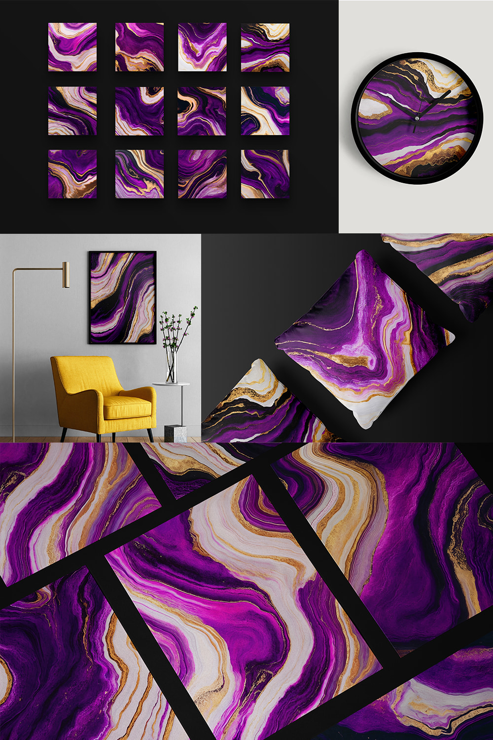 Purple Gold Marble Textures pinterest preview image.