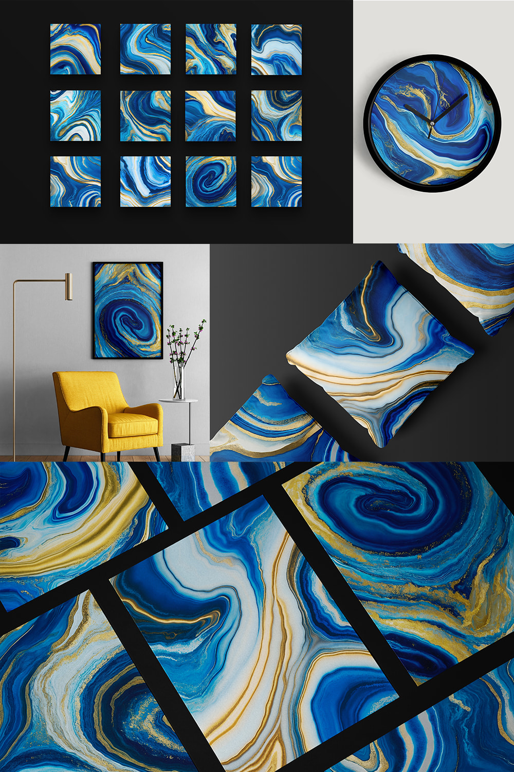 Dark Blue Gold Marble Textures pinterest preview image.