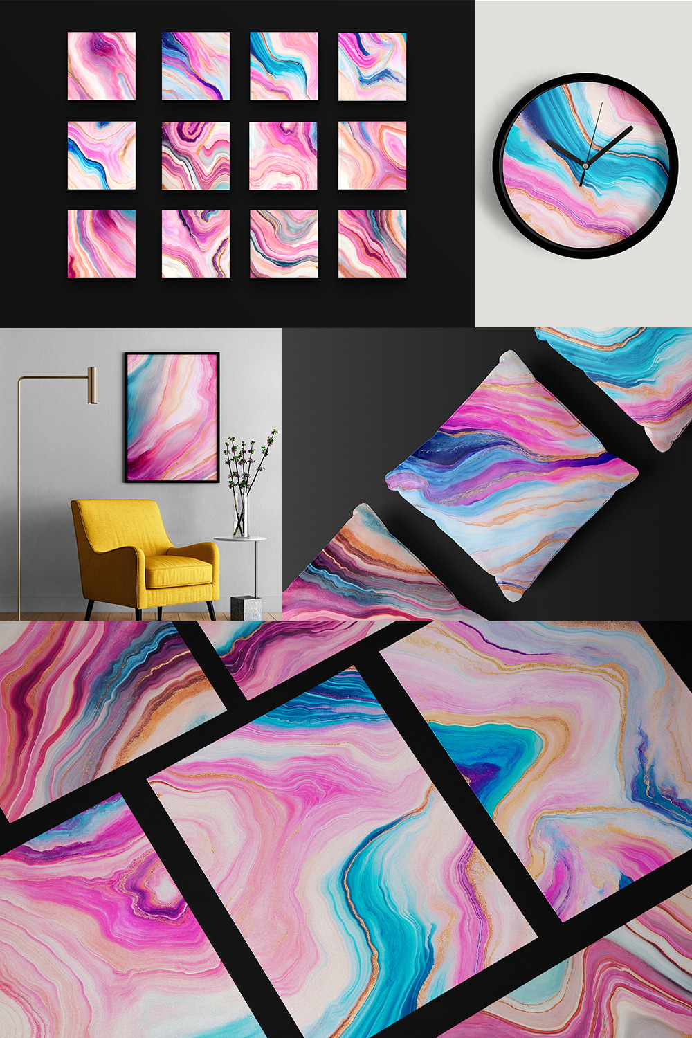Pastel Pink & Blue Marble Textures pinterest preview image.