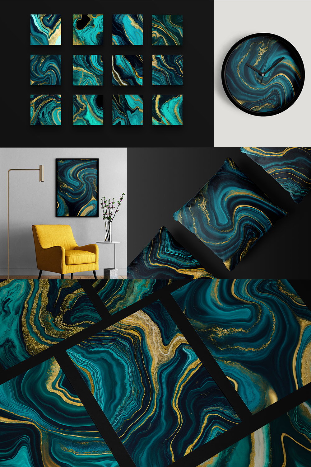 Teal & Gold Marble Textures pinterest preview image.