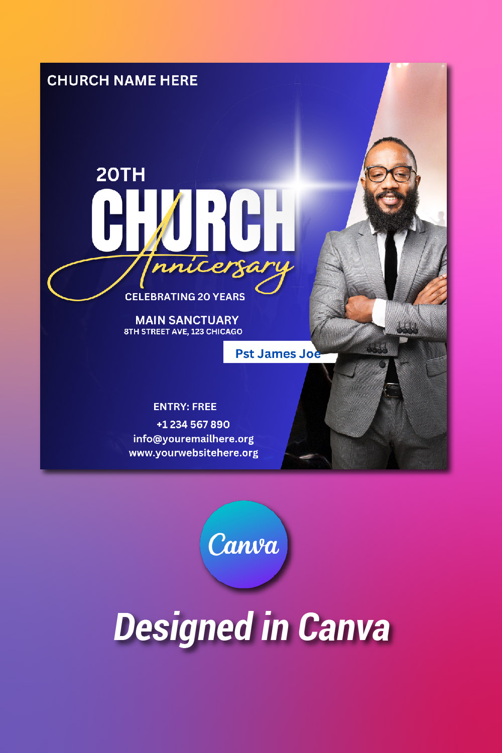CHURCH ANNIVERSARY FLYER TEMPLATE pinterest preview image.