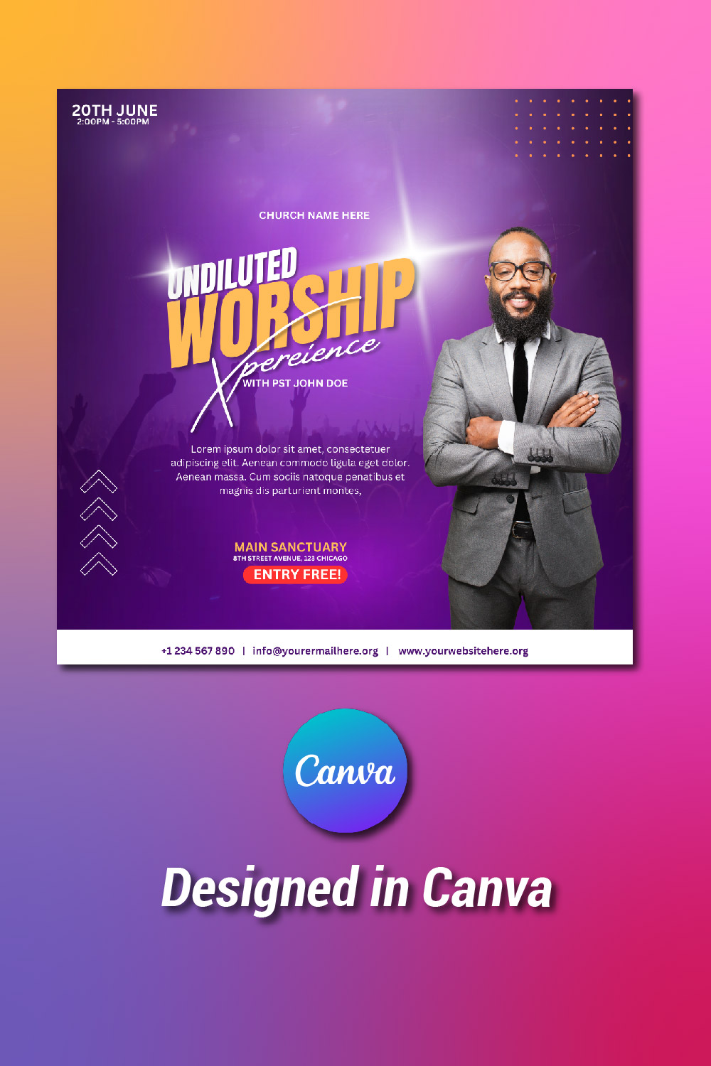 Church Flyer Canva Template pinterest preview image.