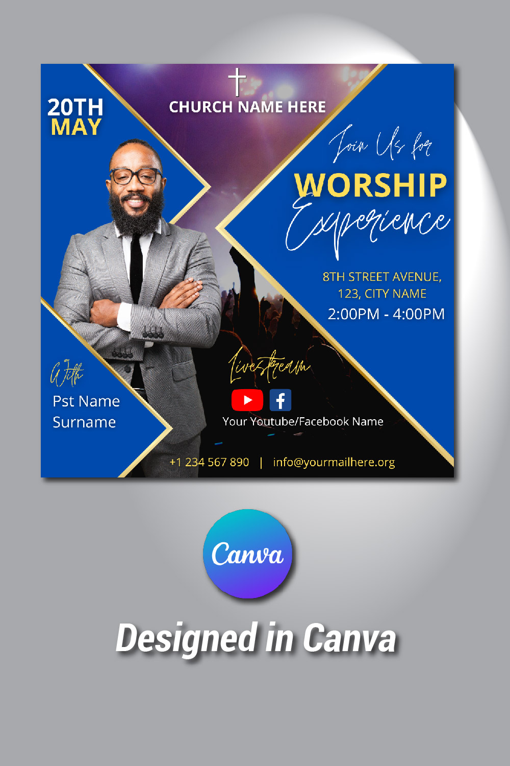 Church Flyer Canva Template pinterest preview image.