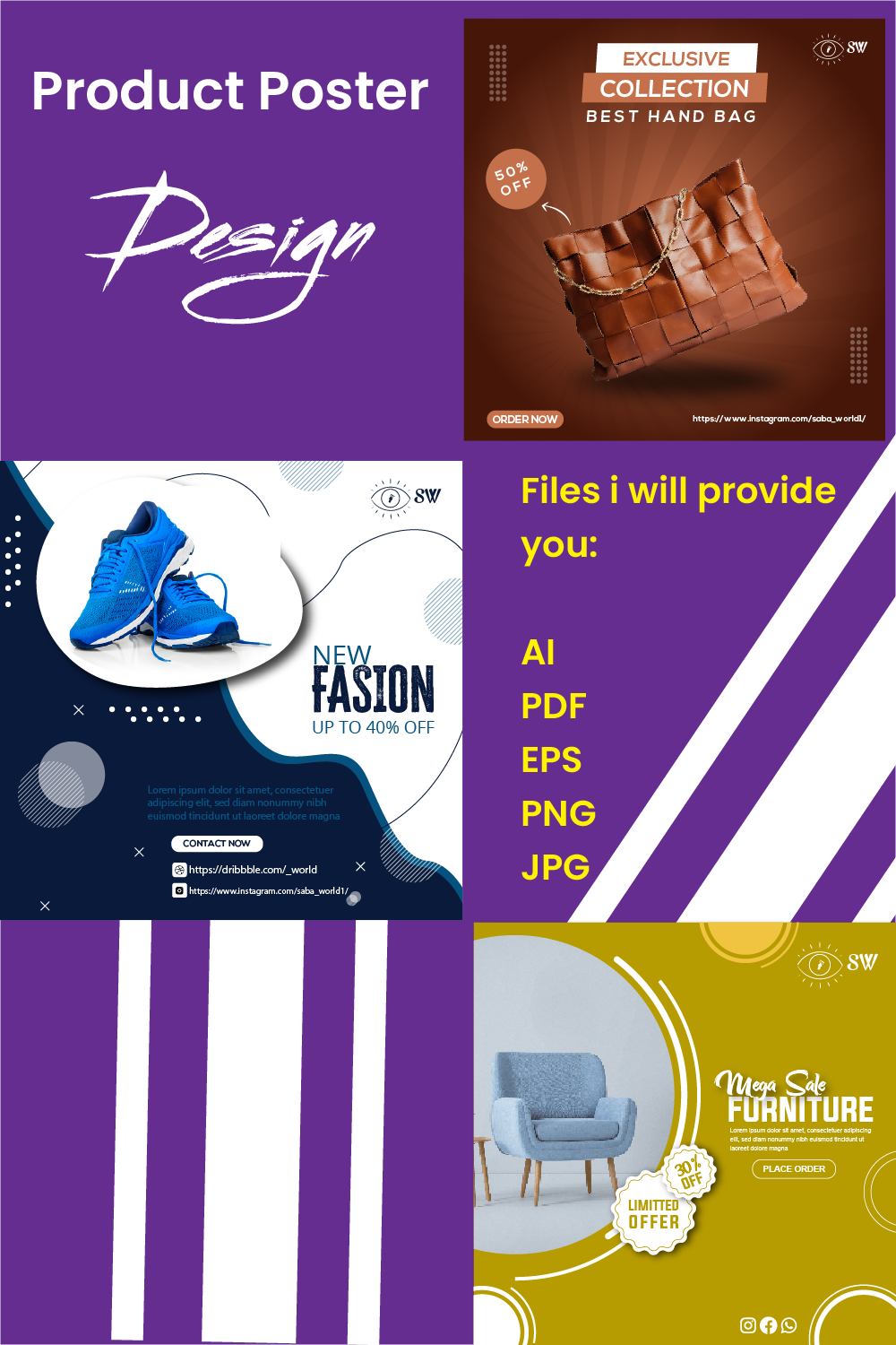 3 Product Poster Design || Instagram Post pinterest preview image.