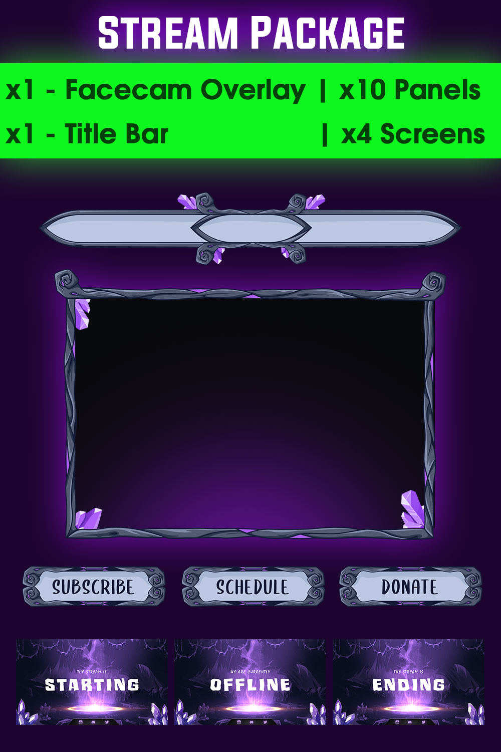 Fantasy Purple Stream Overlay Pack for Twitch / youtube Streamers pinterest preview image.