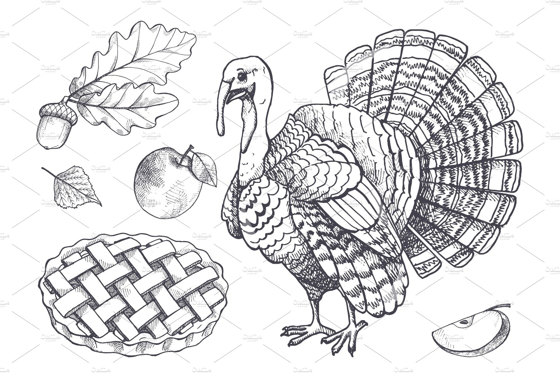 Bird Turkey and Baked Pie Apple Set cover image.