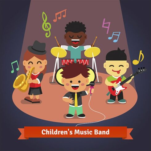 Kids music band playing and singing cover image.