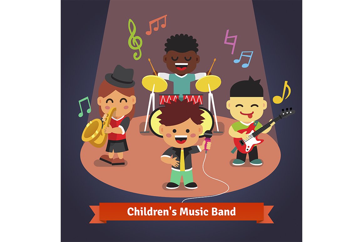 Kids music band playing and singing cover image.