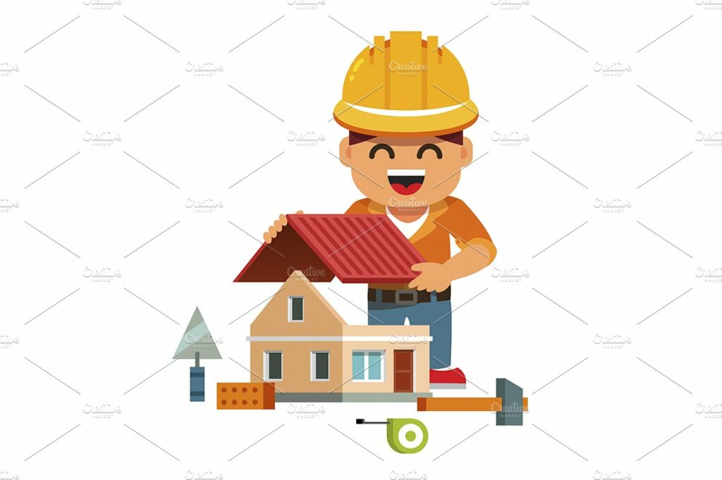 Housebuilder Graphics Young smiling house builder – MasterBundles