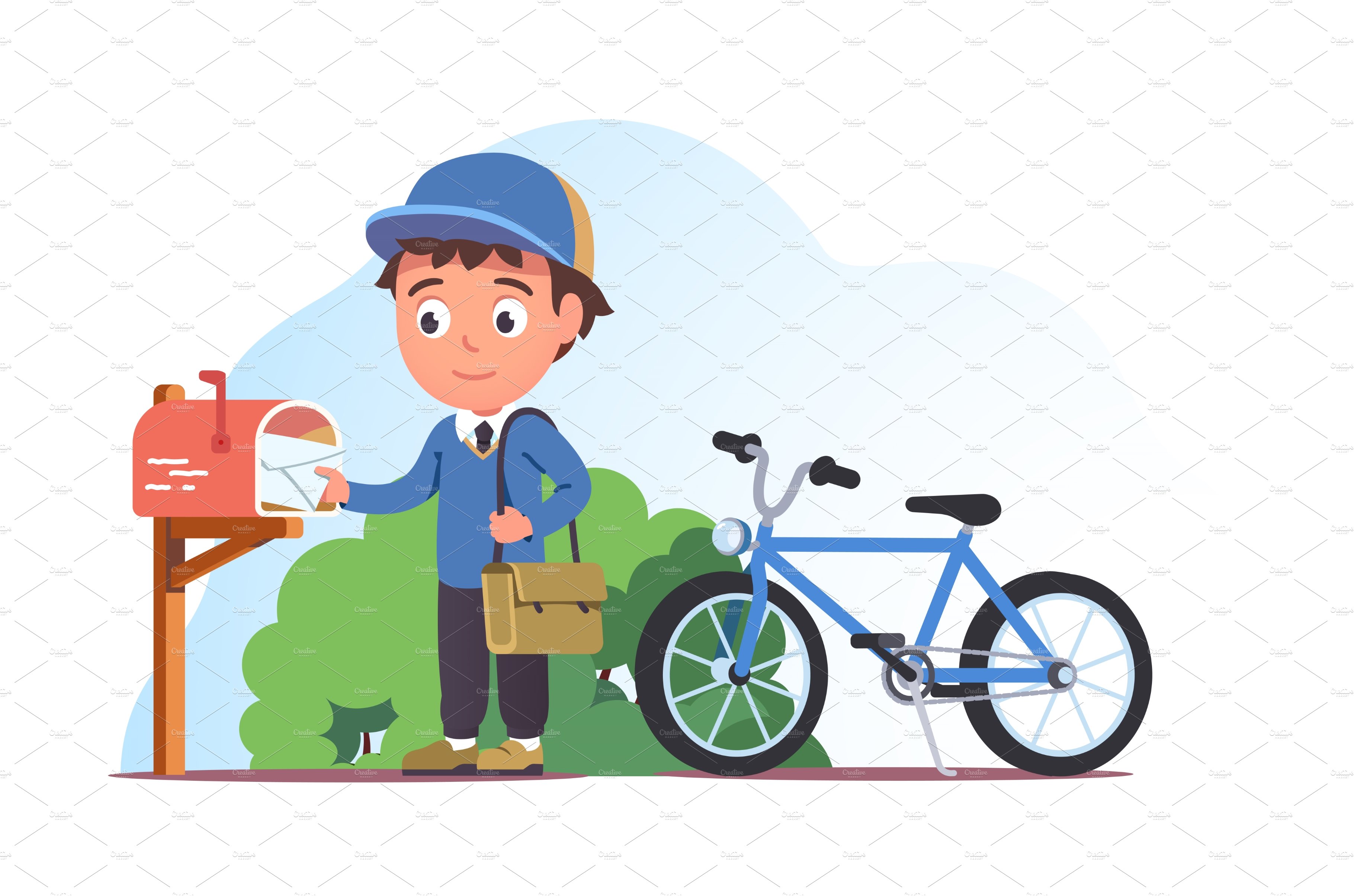 Postman delivering letter by bicycle cover image.