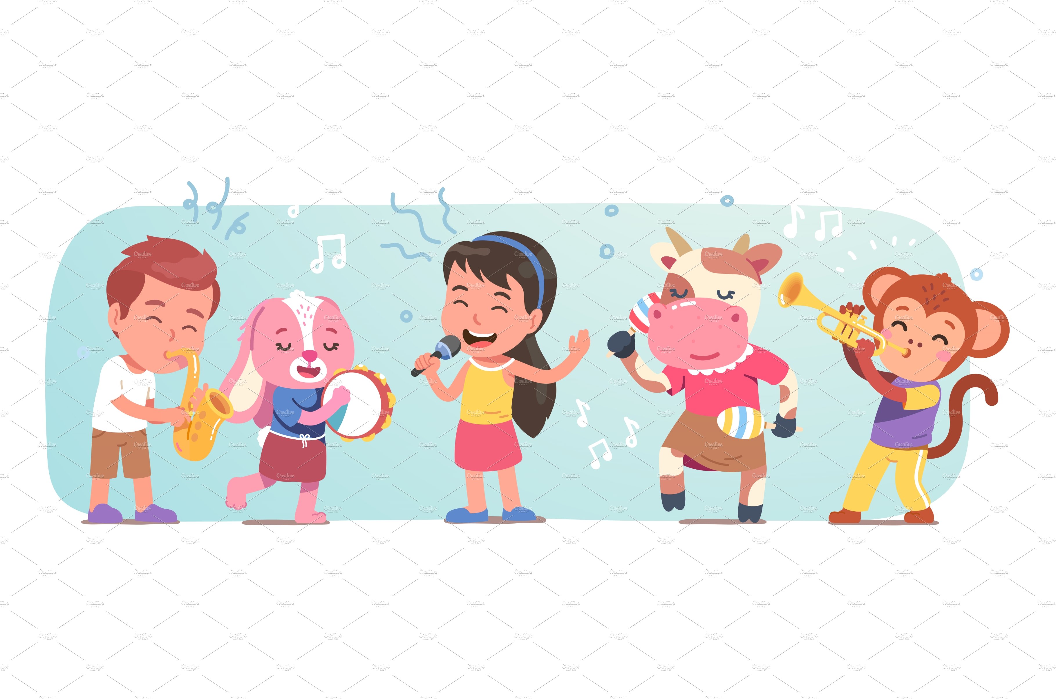 Kids and animals music band singing cover image.