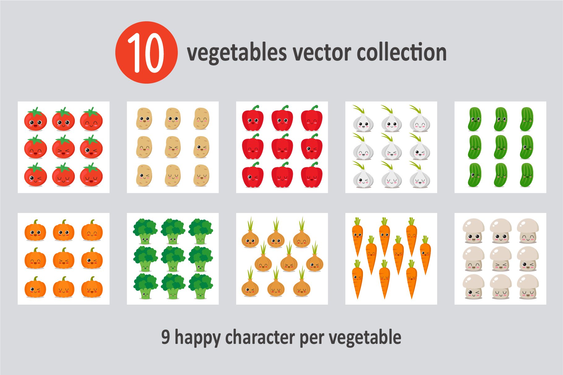 90x cute vegetable characters preview image.