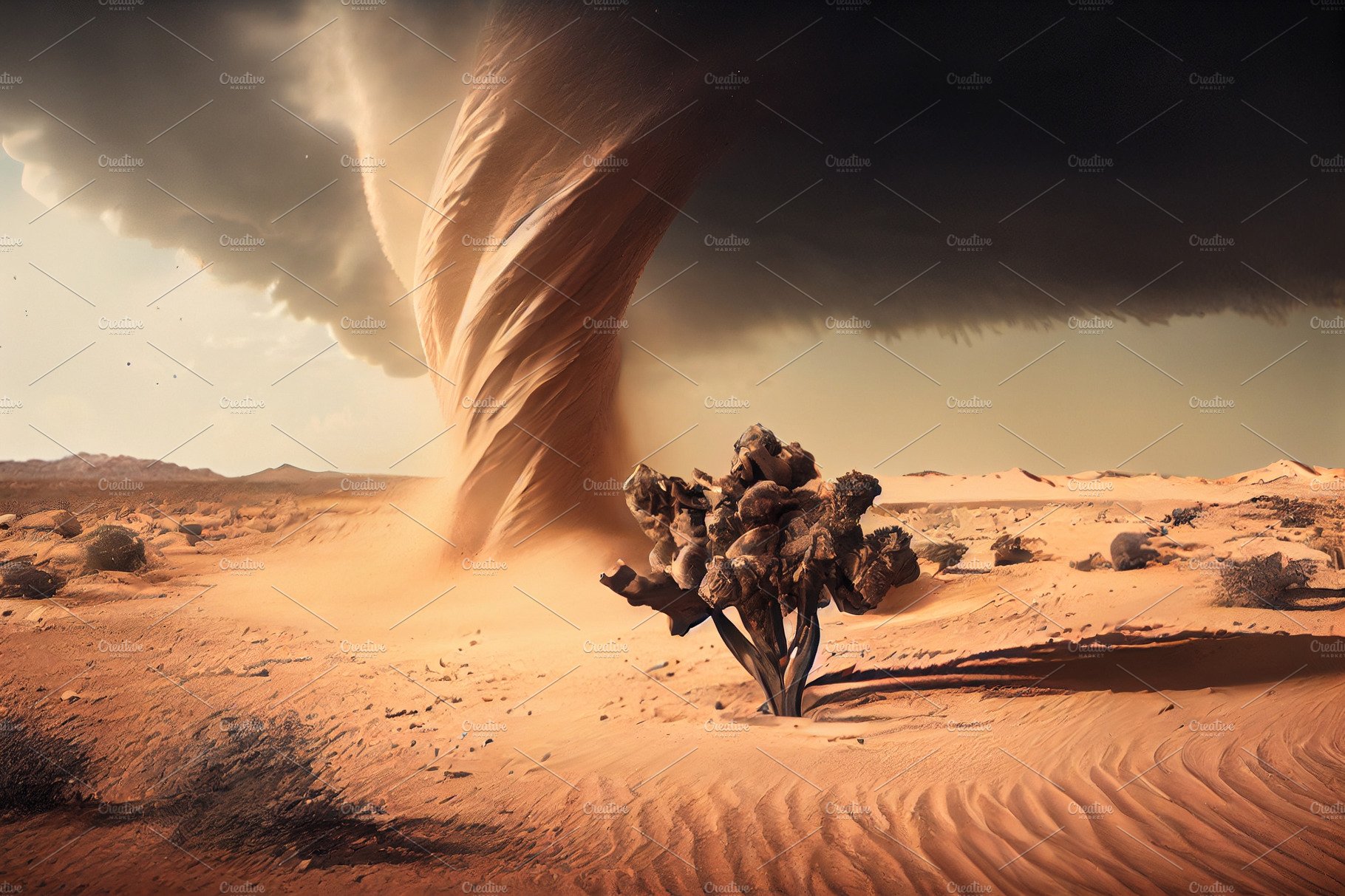 Desert twister sand tornado. Whirlwind kick up dust on the plain in the desert cover image.