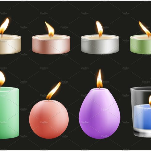 Realistic candles. Colorful wax cover image.