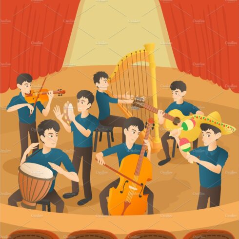 Orchestra musicians figures concept cover image.