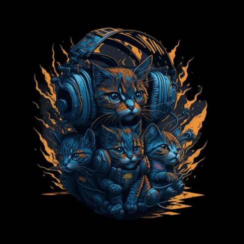Cats wearing headphones playing TNT design cover image.