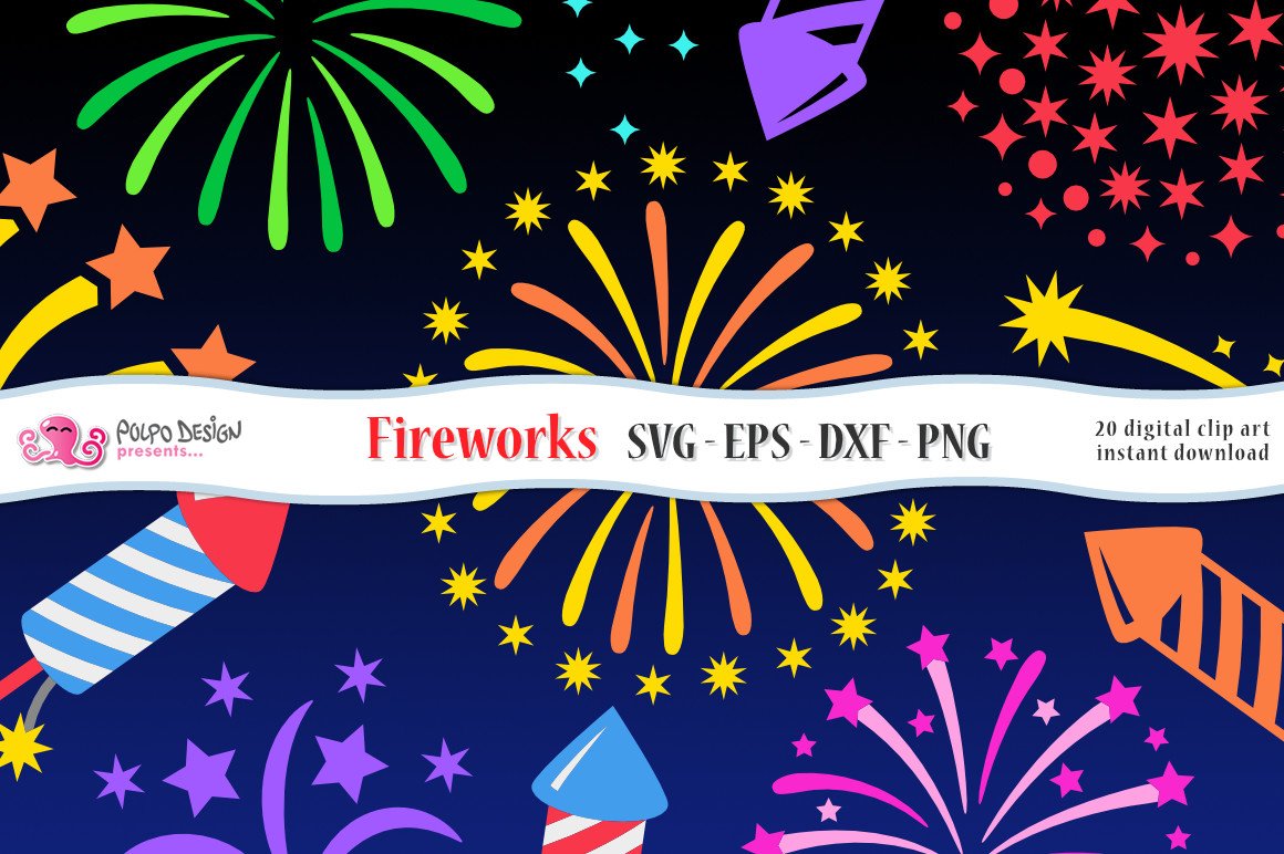 Fireworks SVG, Eps, Dxf, Png cover image.