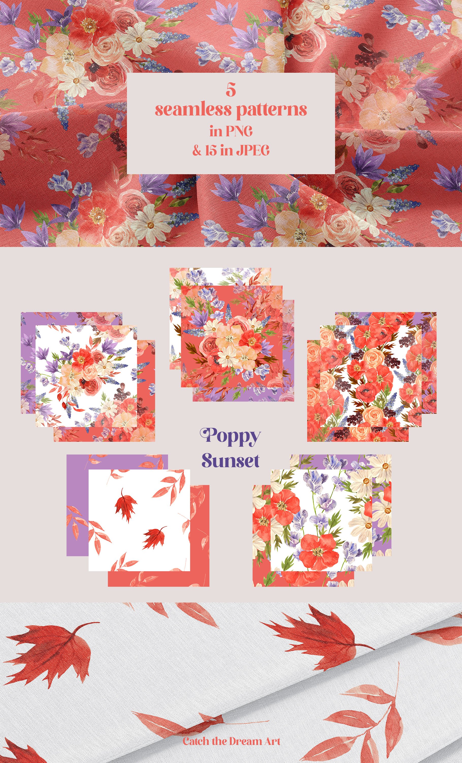 poppy sunset fall flowers patterns 65