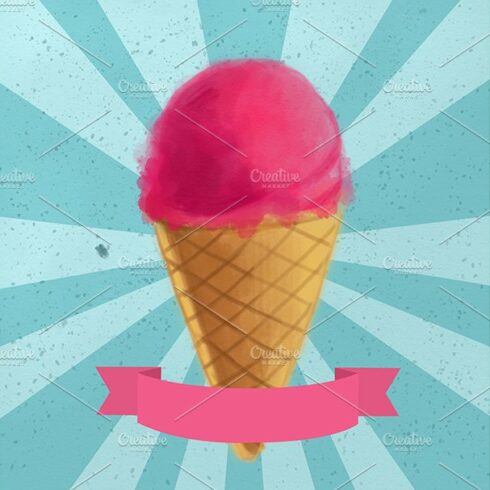 Raspberry cone ice cream poster cover image.