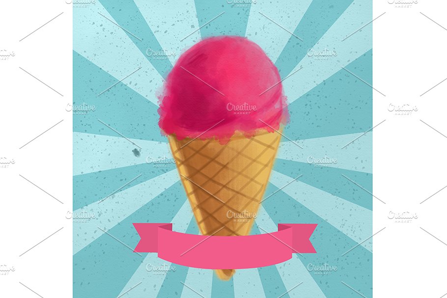 Raspberry cone ice cream poster cover image.