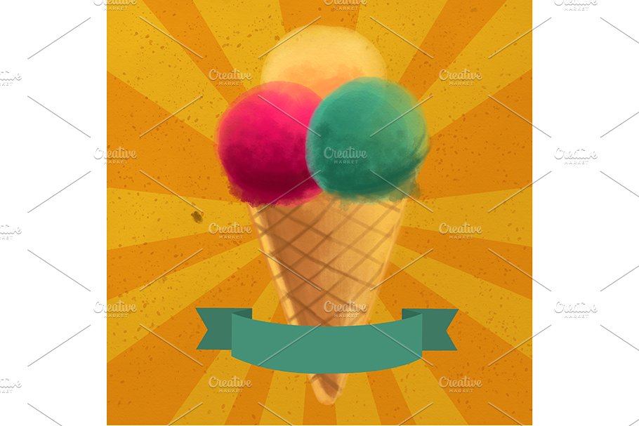 Three scoops cone ice cream poster cover image.