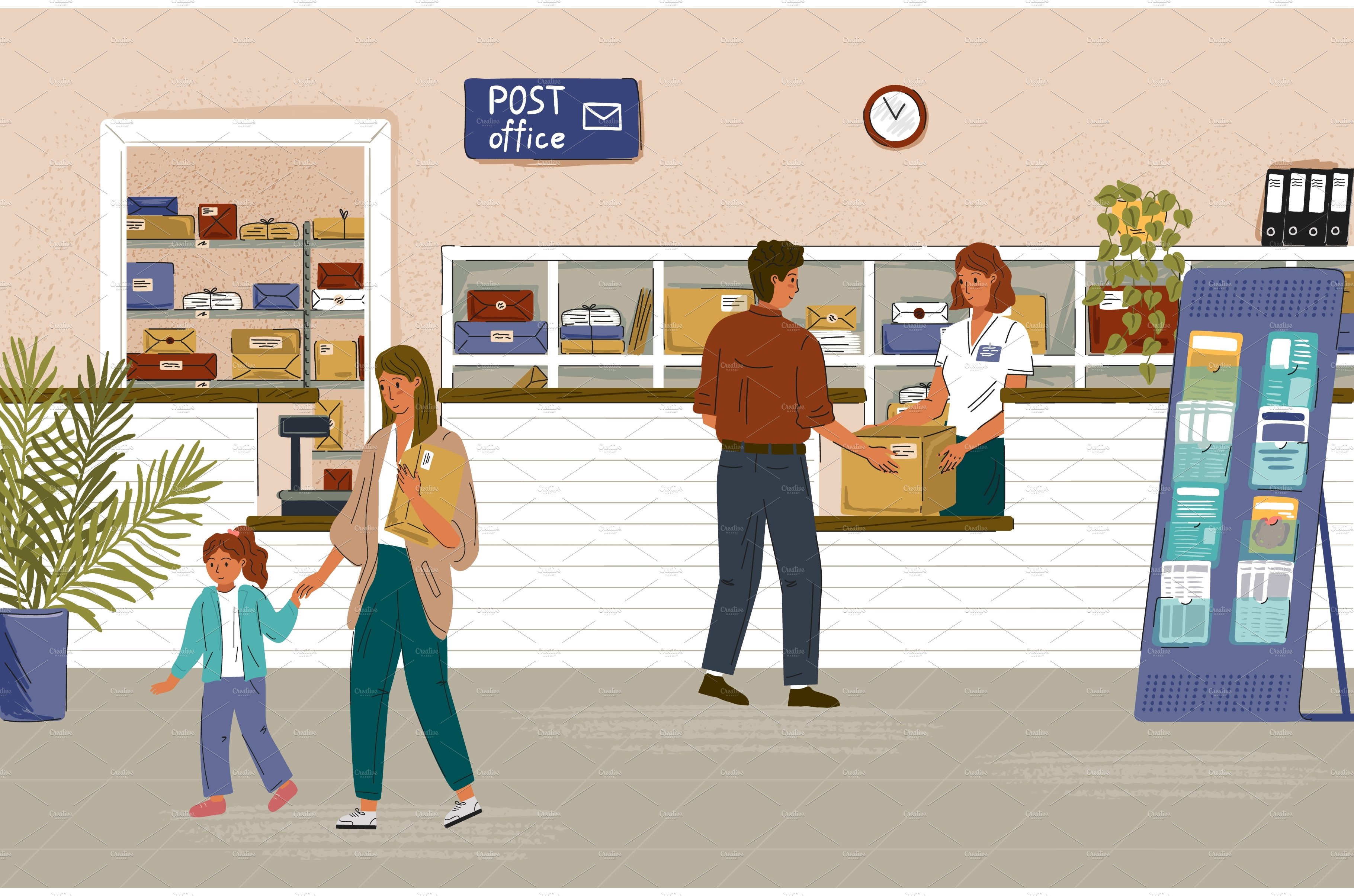 Post office interior concept vector cover image.