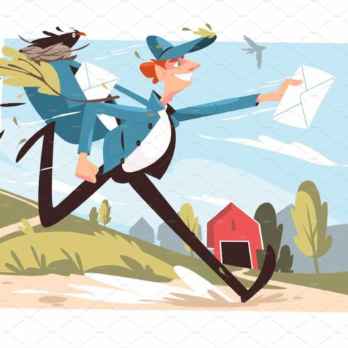 Postman hurrying to deliver letter cover image.